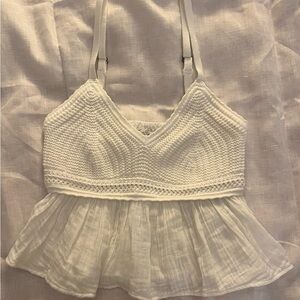 Crochet-Style Gauze Babydoll Top